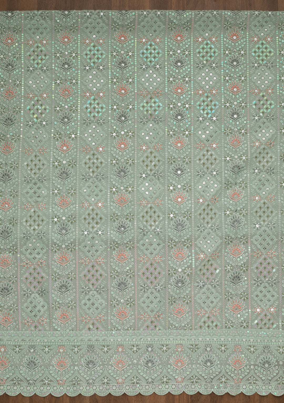 Sea Green Threadwork Georgette Unstitched Salwar Kameez-Koskii