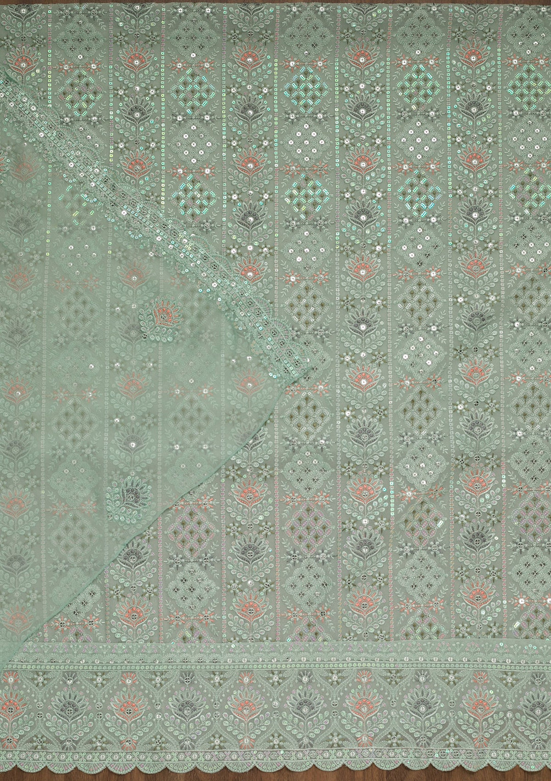 Sea Green Threadwork Georgette Unstitched Salwar Kameez-Koskii