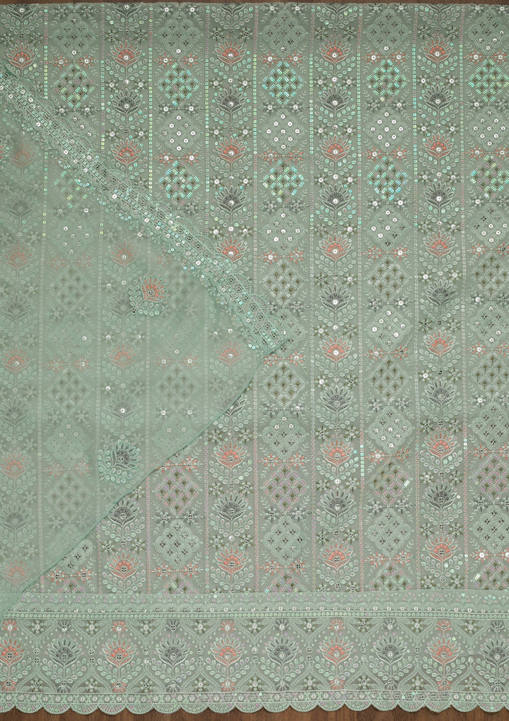 Sea Green Threadwork Georgette Unstitched Salwar Kameez-Koskii