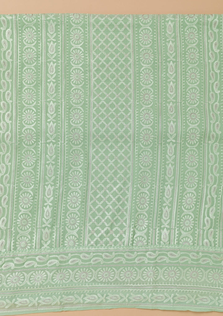 Sea Green Threadwork Georgette Unstitched Salwar Suit-Koskii