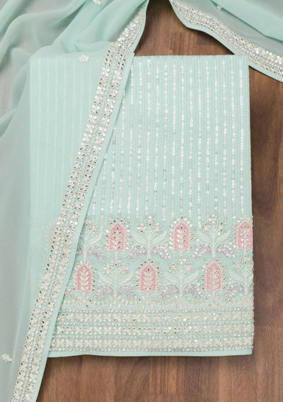 Sea Green Threadwork Georgette Unstitched Salwar Suit-Koskii