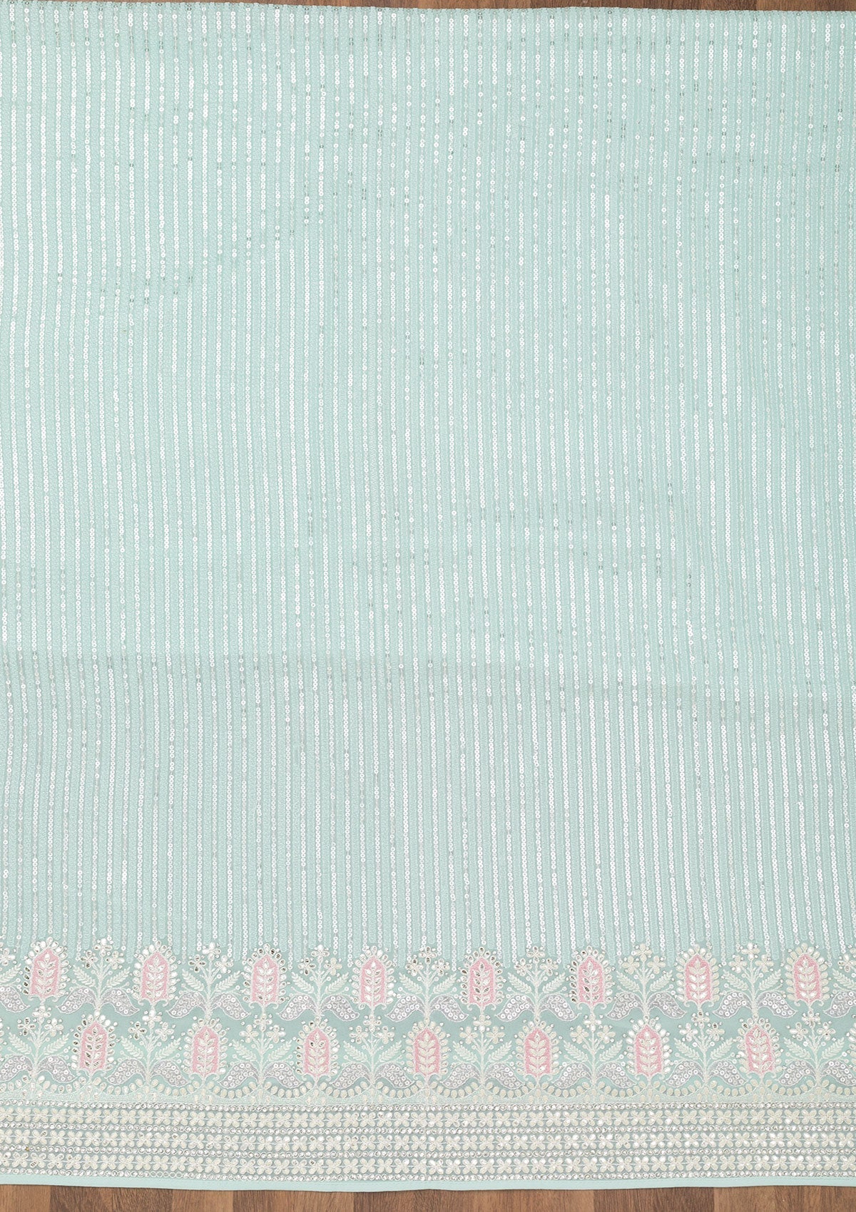 Sea Green Threadwork Georgette Unstitched Salwar Suit-Koskii