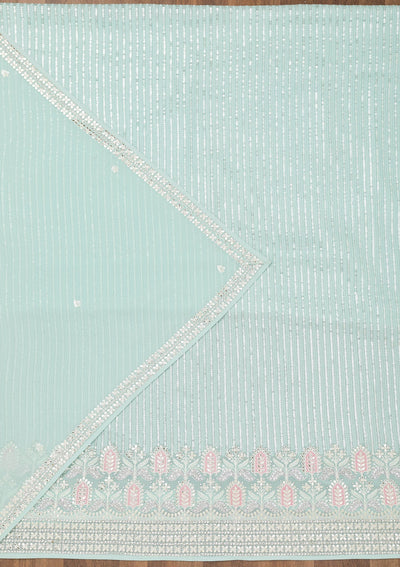 Sea Green Threadwork Georgette Unstitched Salwar Suit-Koskii