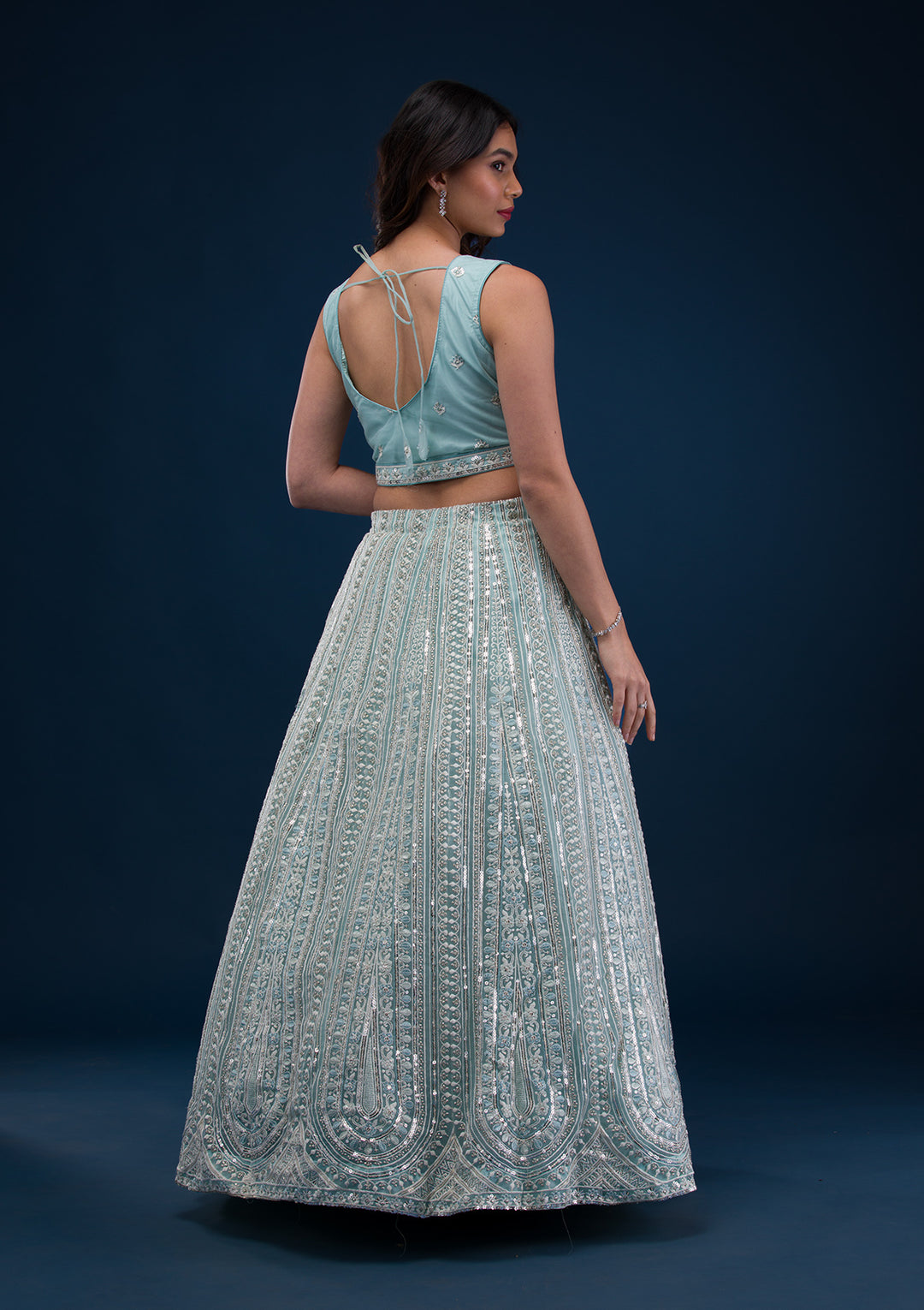 Sea Green Cutdana Net Readymade Lehenga