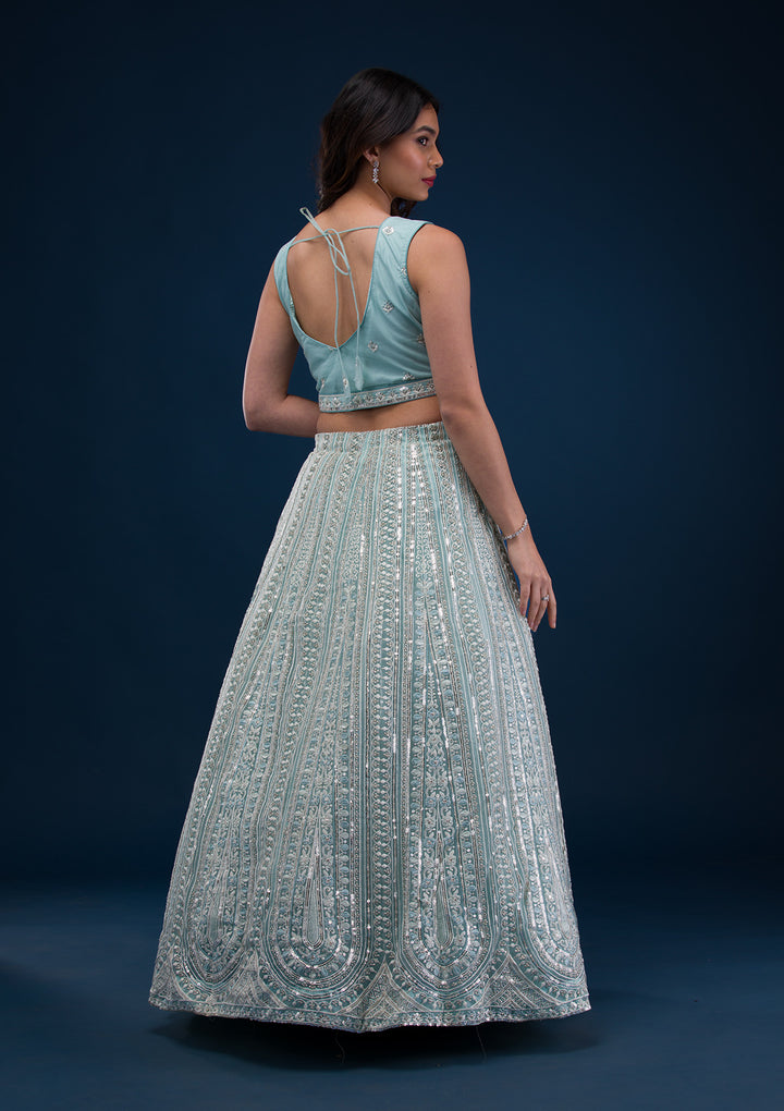 Sea Green Cutdana Net Readymade Lehenga