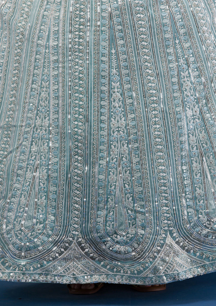 Sea Green Cutdana Net Readymade Lehenga