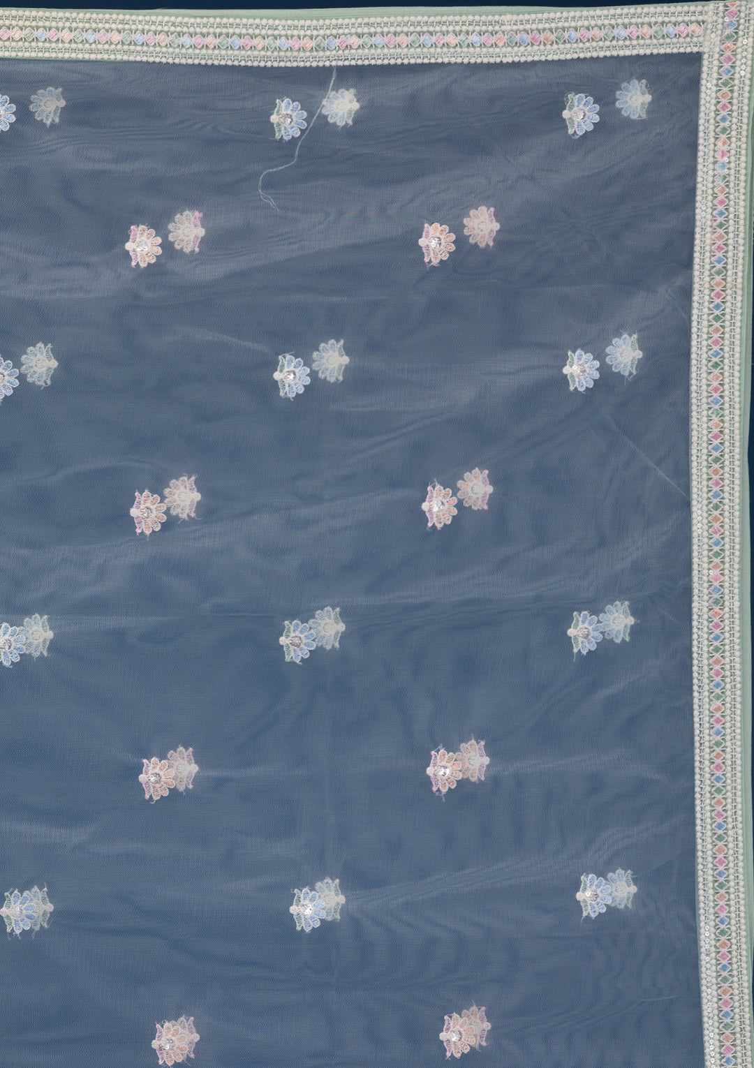 Sea Green Threadwork Net Readymade Lehenga