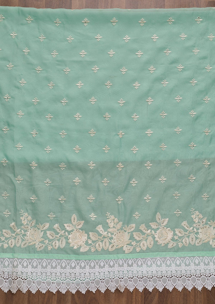 Sea Green Threadwork Organza Unstitched Salwar Suit-Koskii
