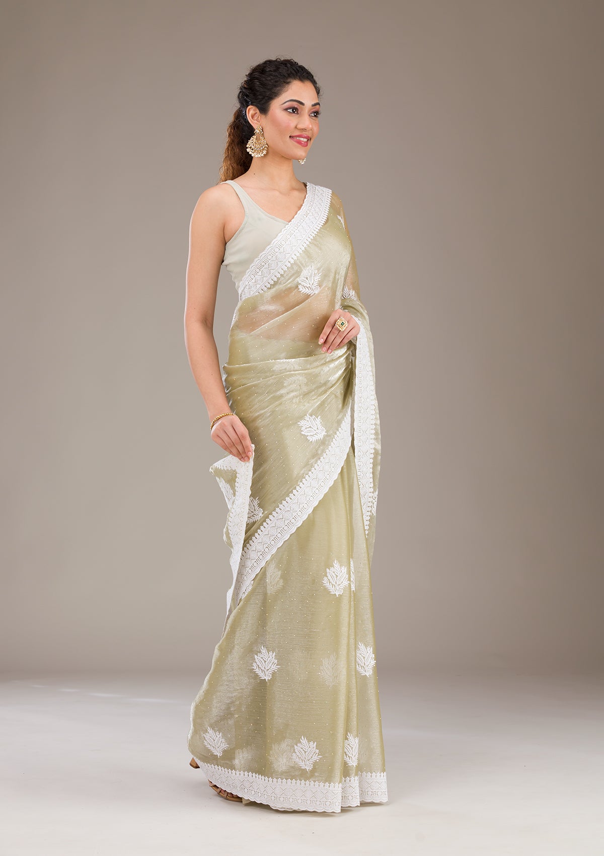 Sea Green Threadwork Organza Saree