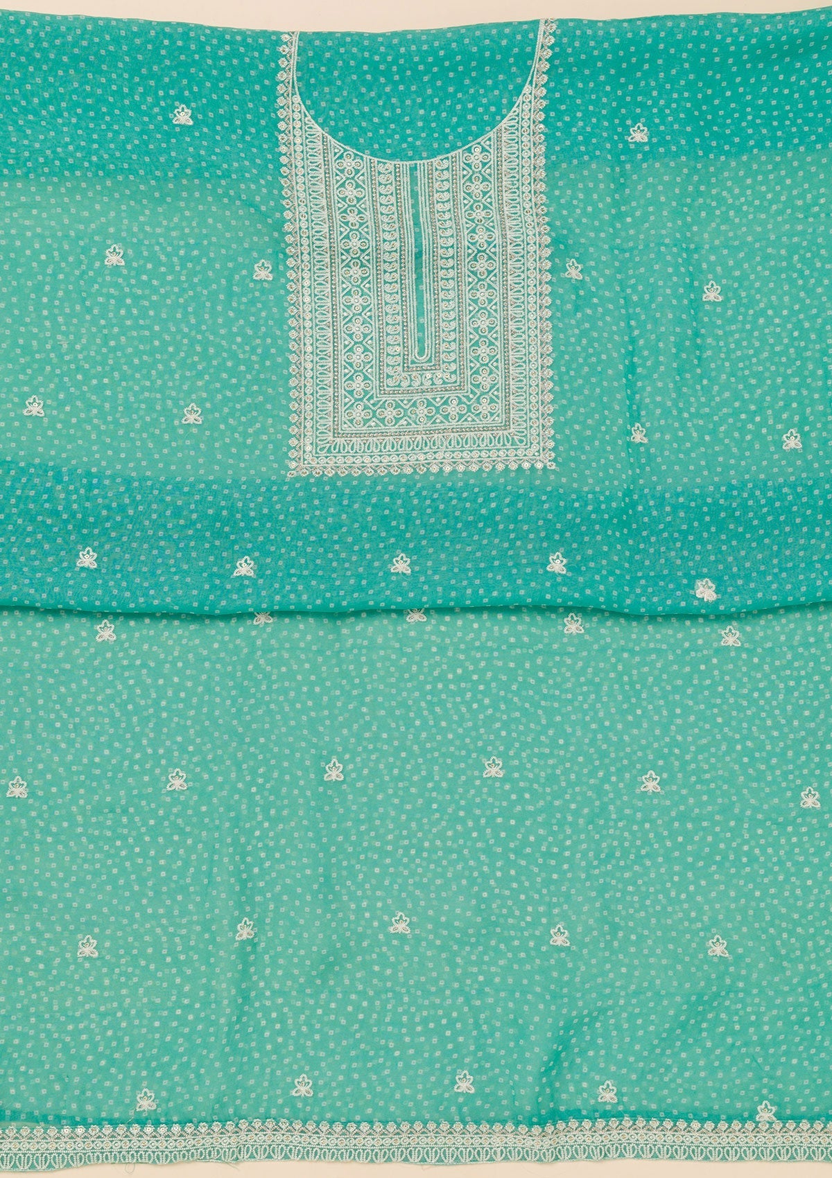 Sea Green Threadwork Semi Crepe Unstitched Salwar Suit-Koskii