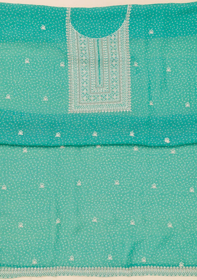 Sea Green Threadwork Semi Crepe Unstitched Salwar Suit-Koskii