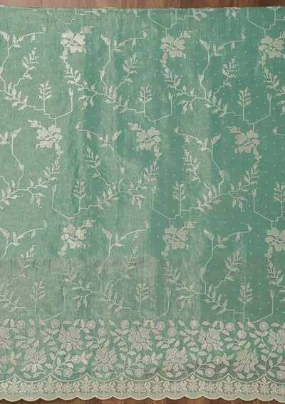 Sea Green Threadwork Shimmer Unstitched Salwar Suit-Koskii