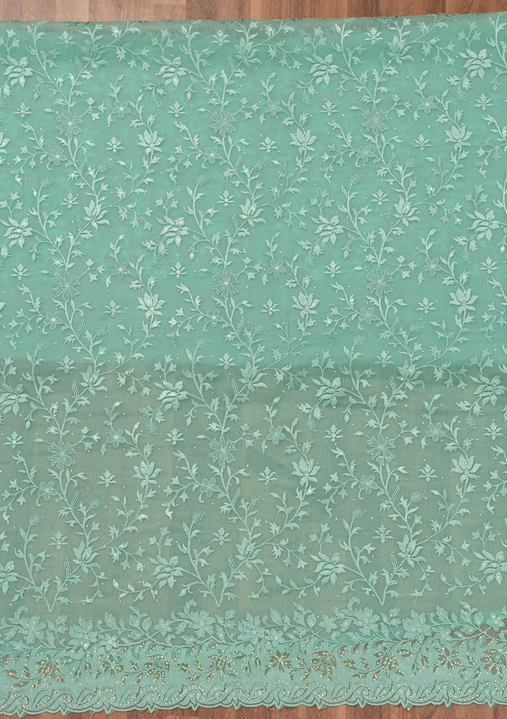 Sea Green Threadwork Tissue Unstitched Salwar Suit-Koskii