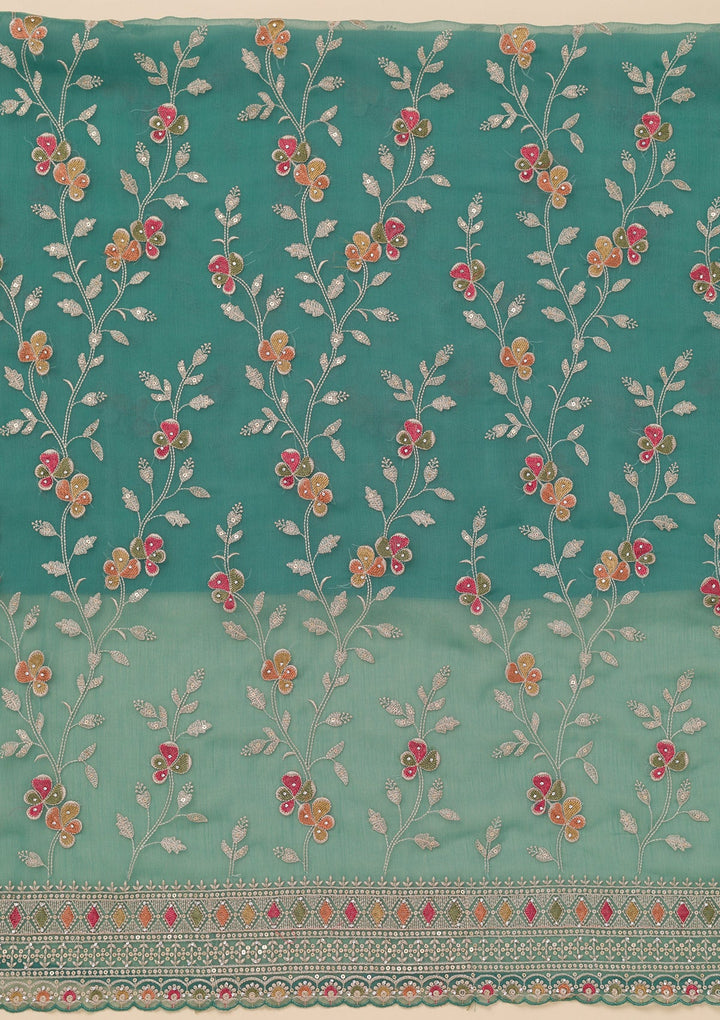 Sea Green Threadwork Tissue Unstitched Salwar Suit-Koskii