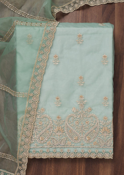 Sea Green Threadwork Tissue Unstitched Salwar Suit-Koskii