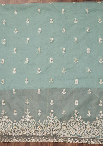 Sea Green Threadwork Tissue Unstitched Salwar Suit-Koskii