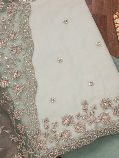 Sea Green Threadwork Tissue Unstitched Salwar Suit-Koskii