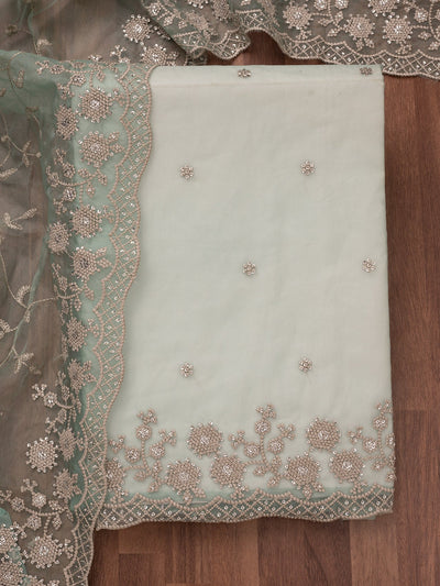 Sea Green Threadwork Tissue Unstitched Salwar Suit-Koskii