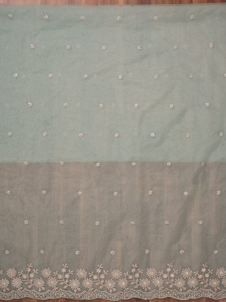 Sea Green Threadwork Tissue Unstitched Salwar Suit-Koskii