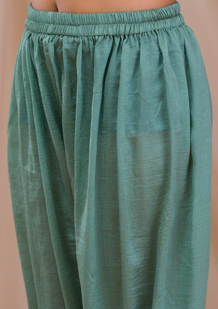 Sea Green Zariwork Art Silk Readymade Salwar Suit-Koskii
