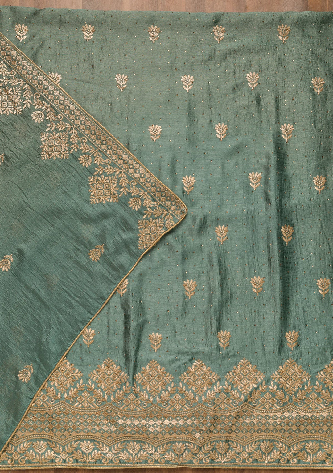 Sea Green Zariwork Art Silk Unstitched Salwar Suit-Koskii