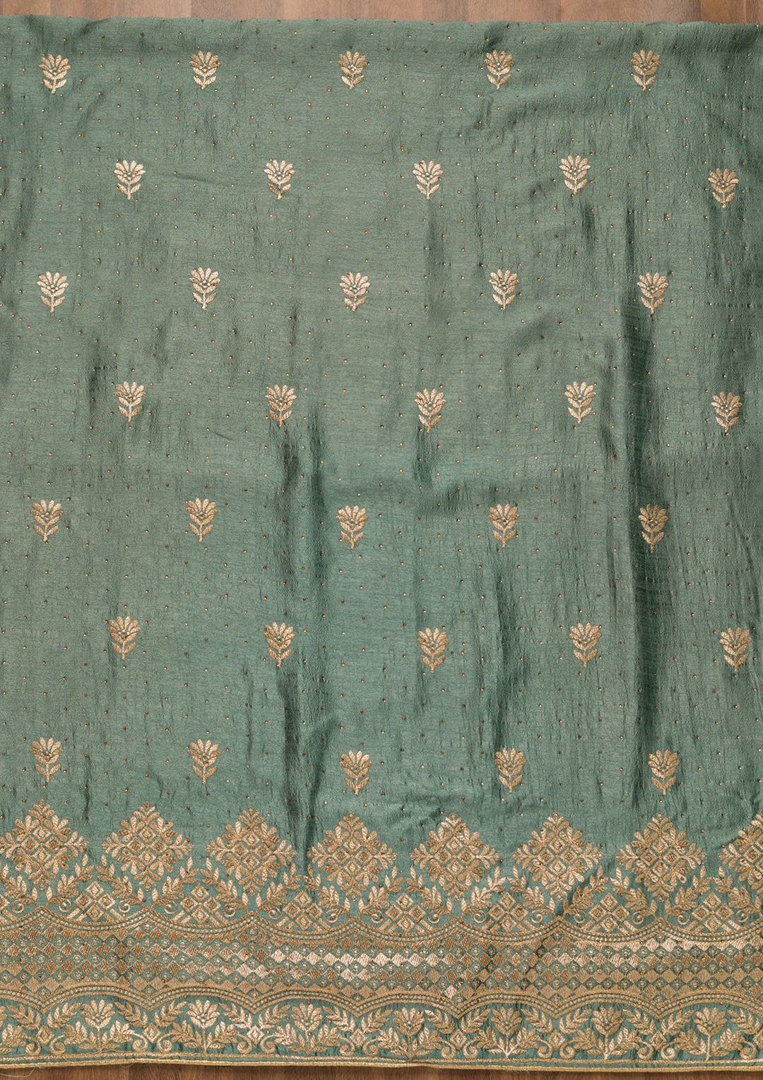 Sea Green Zariwork Art Silk Unstitched Salwar Suit-Koskii