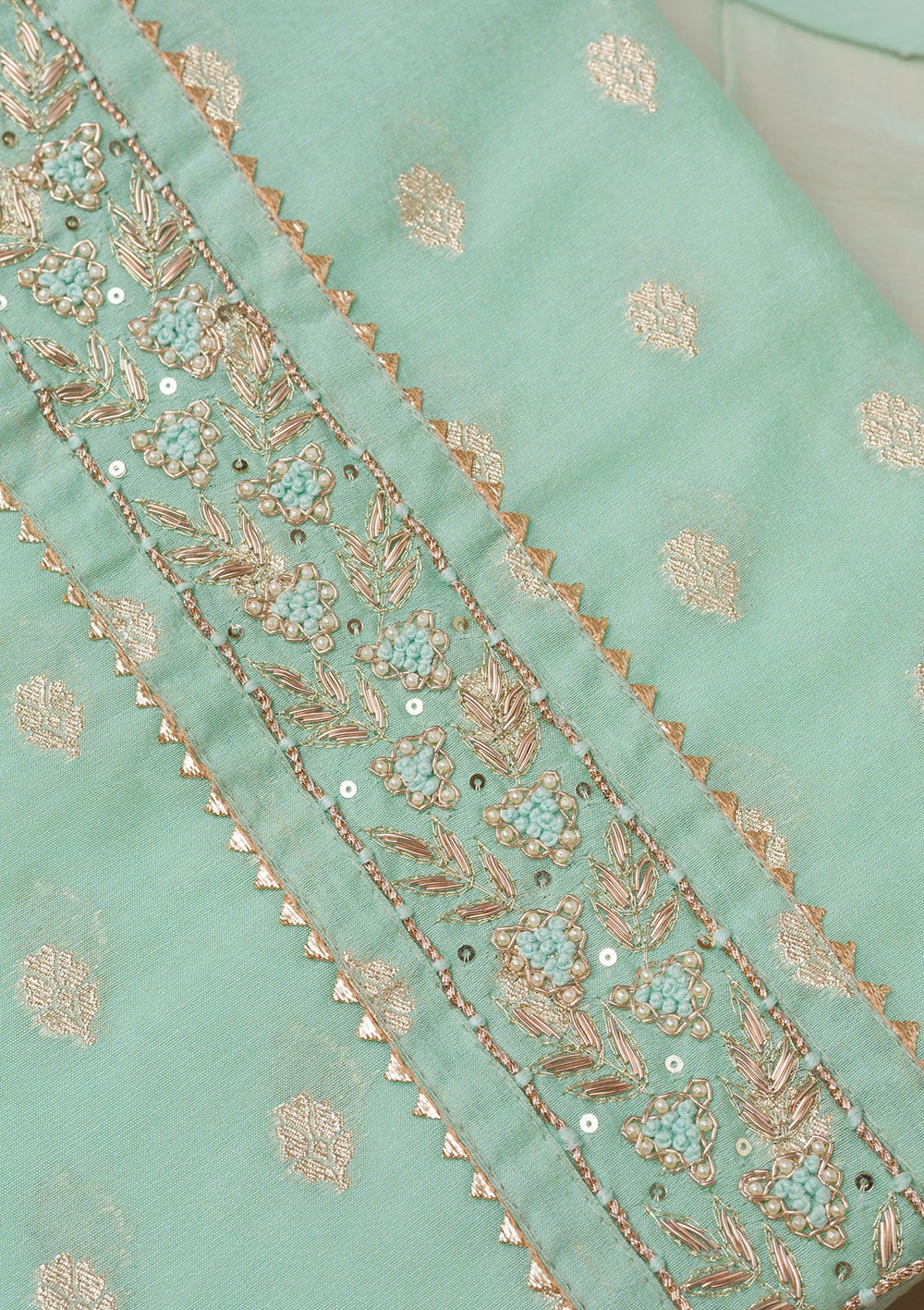 Sea Green Zariwork Art Silk Unstitched Salwar Suit-Koskii