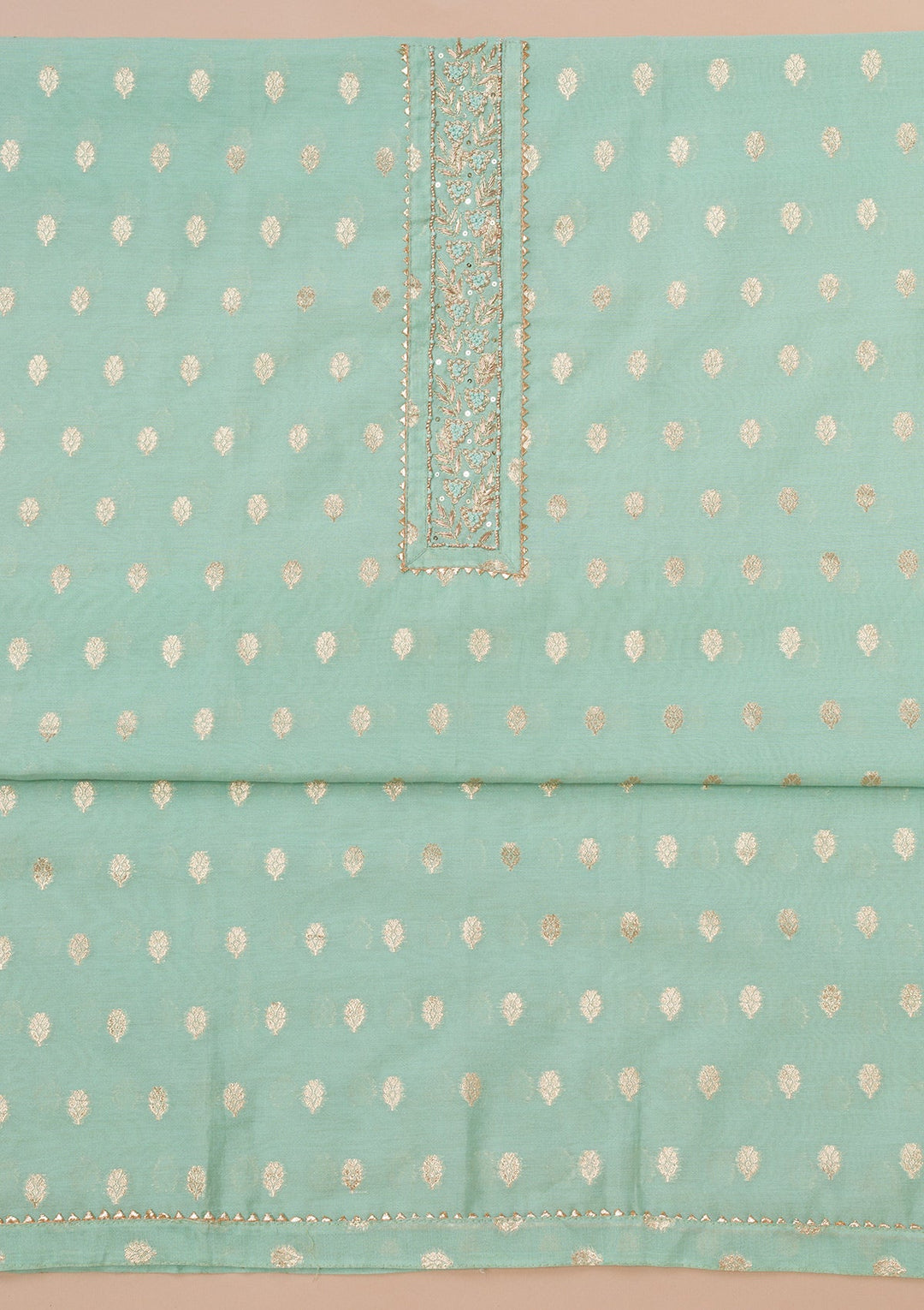Sea Green Zariwork Art Silk Unstitched Salwar Suit-Koskii