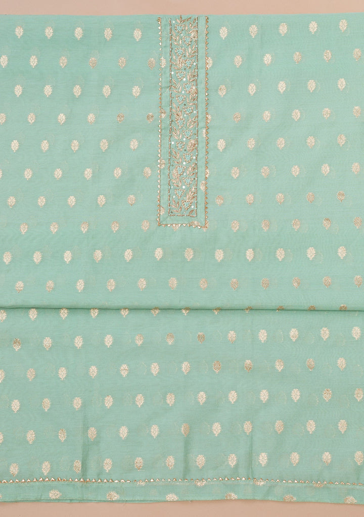 Sea Green Zariwork Art Silk Unstitched Salwar Suit-Koskii