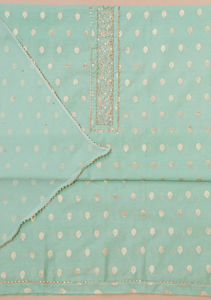 Sea Green Zariwork Art Silk Unstitched Salwar Suit-Koskii