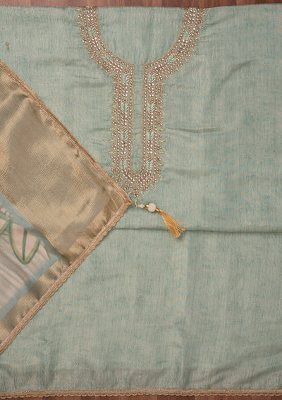 Sea Green Zariwork Art Silk Unstitched Salwar Suit-Koskii