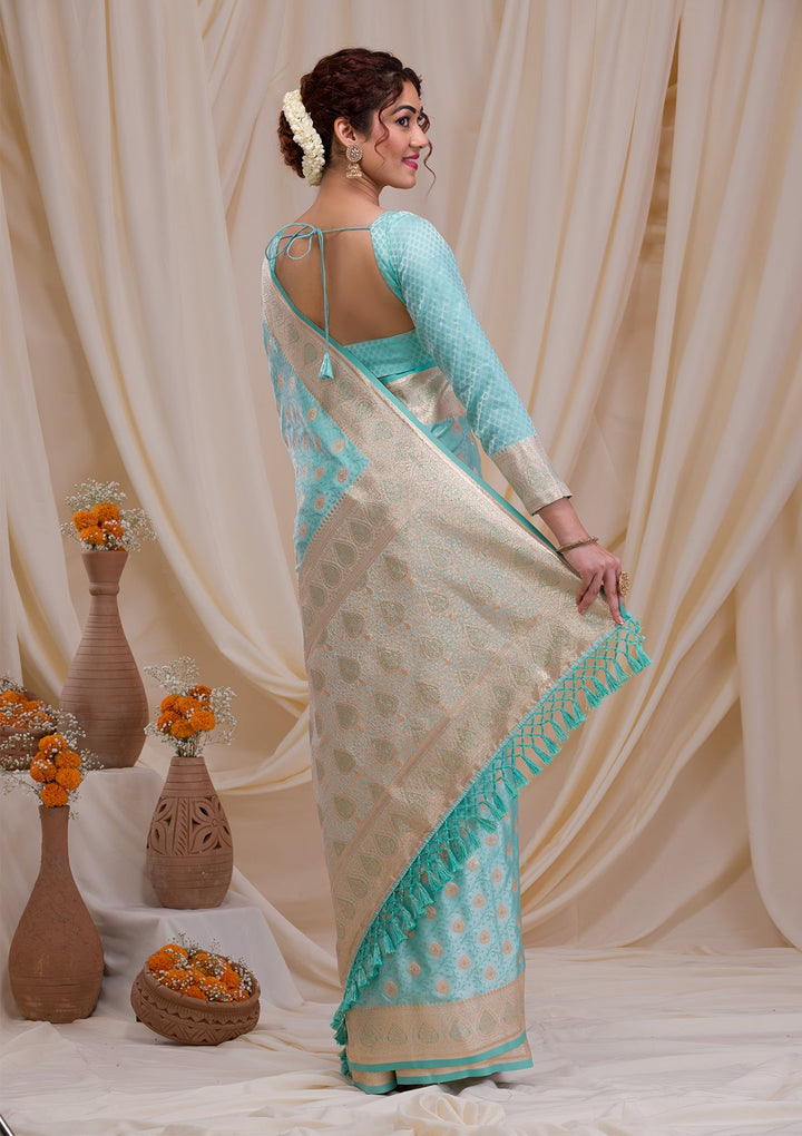 Pista Green Printed Semi Crepe Designer Saree-Koskii