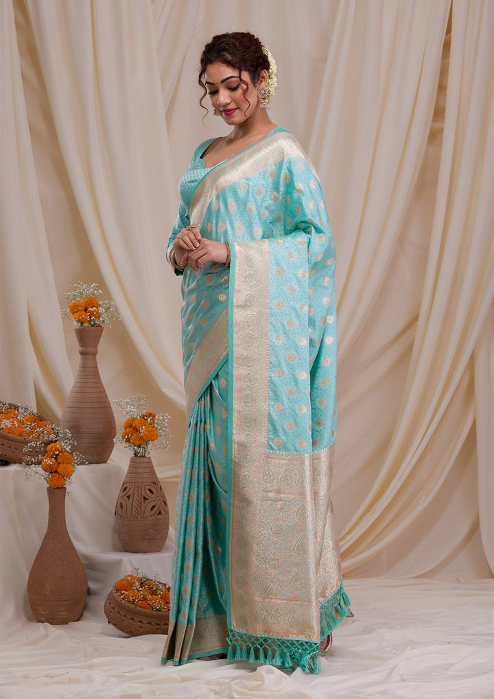 Pista Green Printed Semi Crepe Designer Saree-Koskii