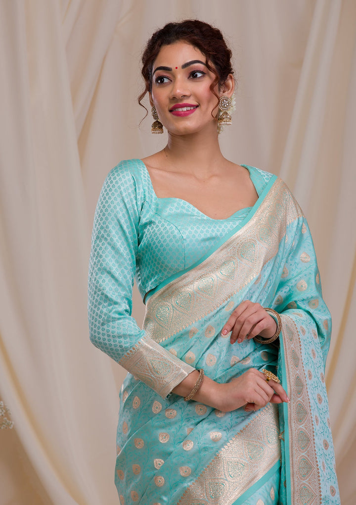 Pista Green Printed Semi Crepe Designer Saree-Koskii