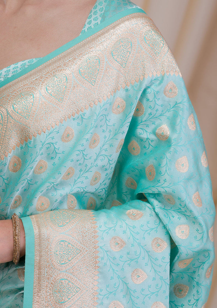 Sea Green Printed Semi Crepe Designer Saree-Koskii
