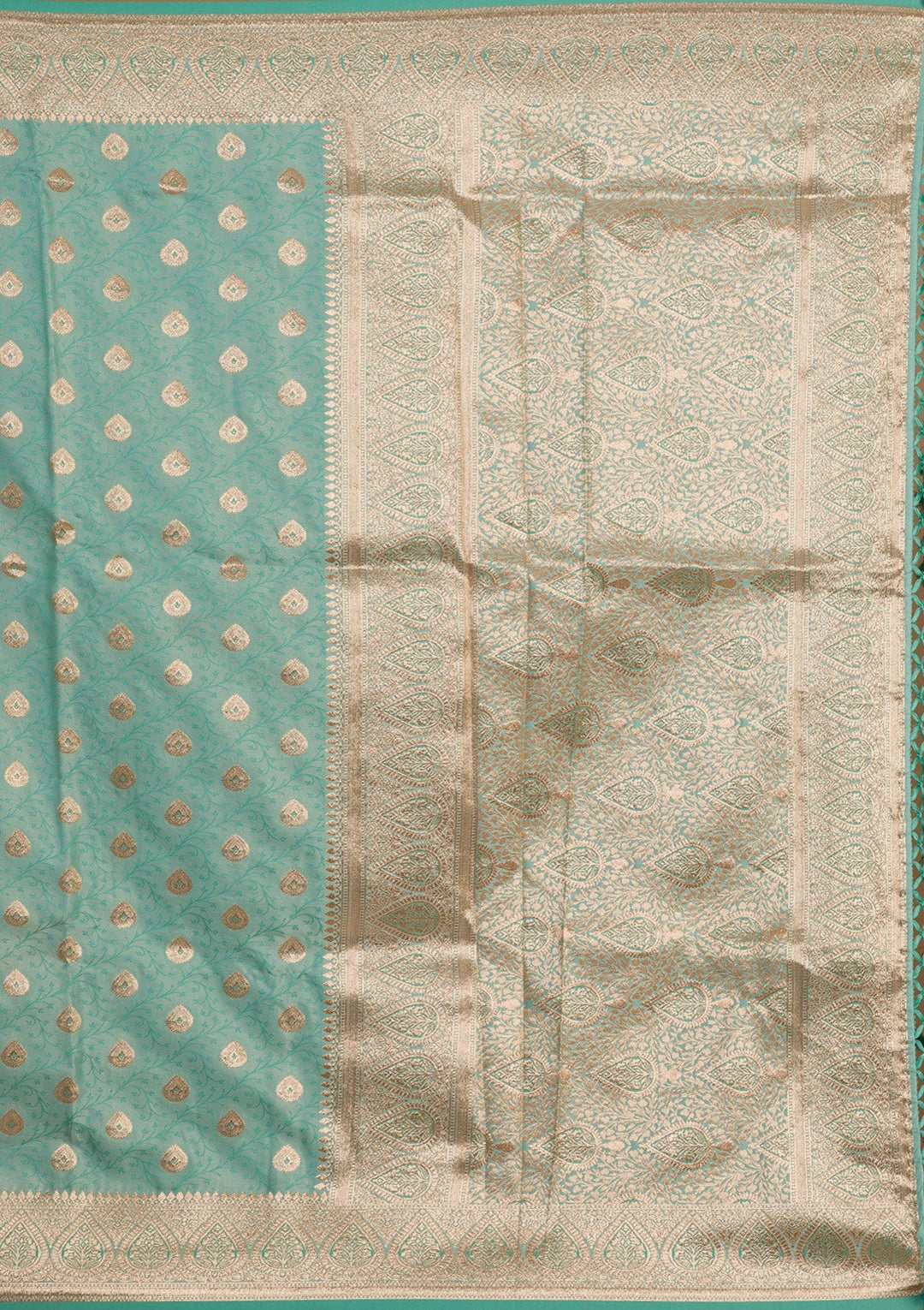 Sea Green Printed Semi Crepe Designer Saree-Koskii