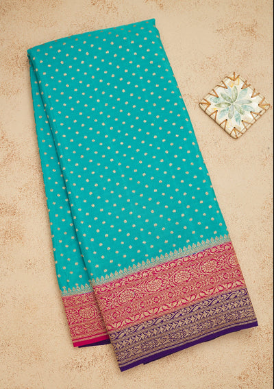 Sea Green Zariwork Art Silk Saree-Koskii