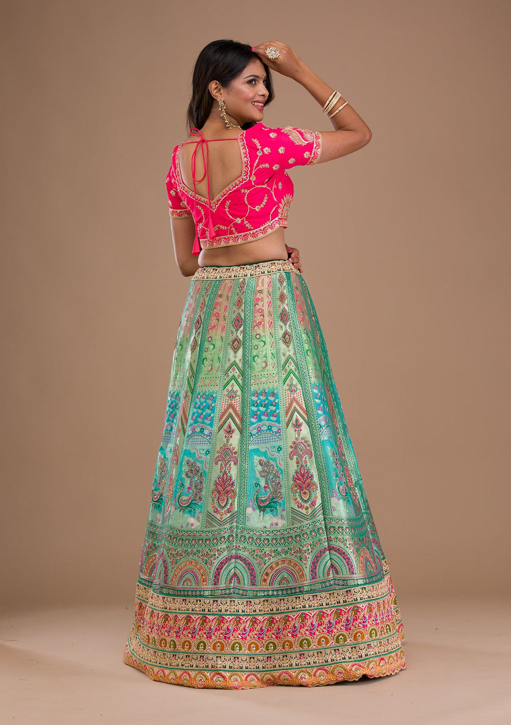Sea Green Zariwork Banarasi Readymade Lehenga-Koskii