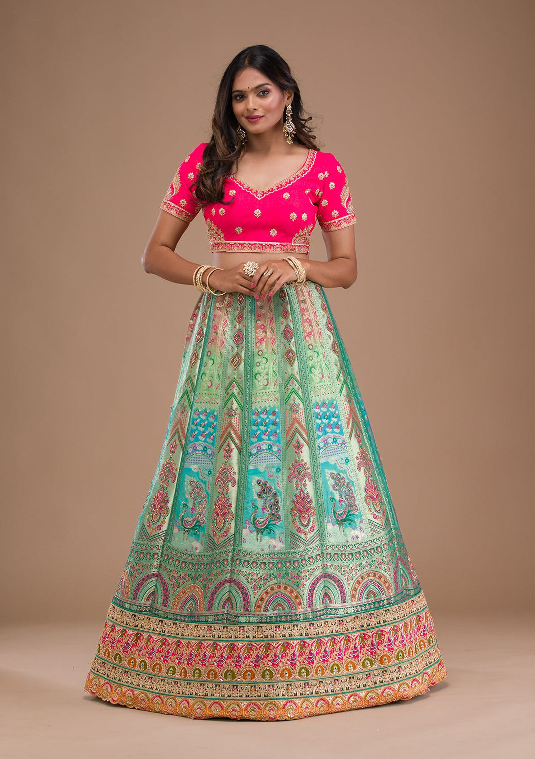Sea Green Zariwork Banarasi Readymade Lehenga-Koskii