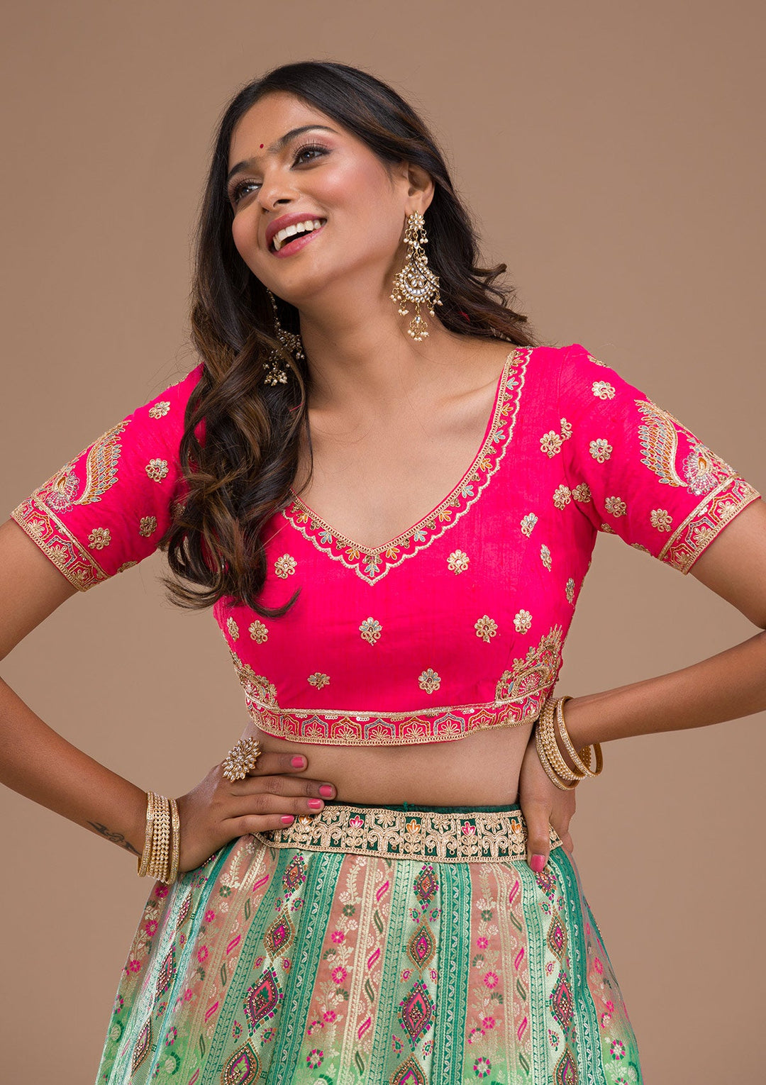 Sea Green Zariwork Banarasi Readymade Lehenga-Koskii