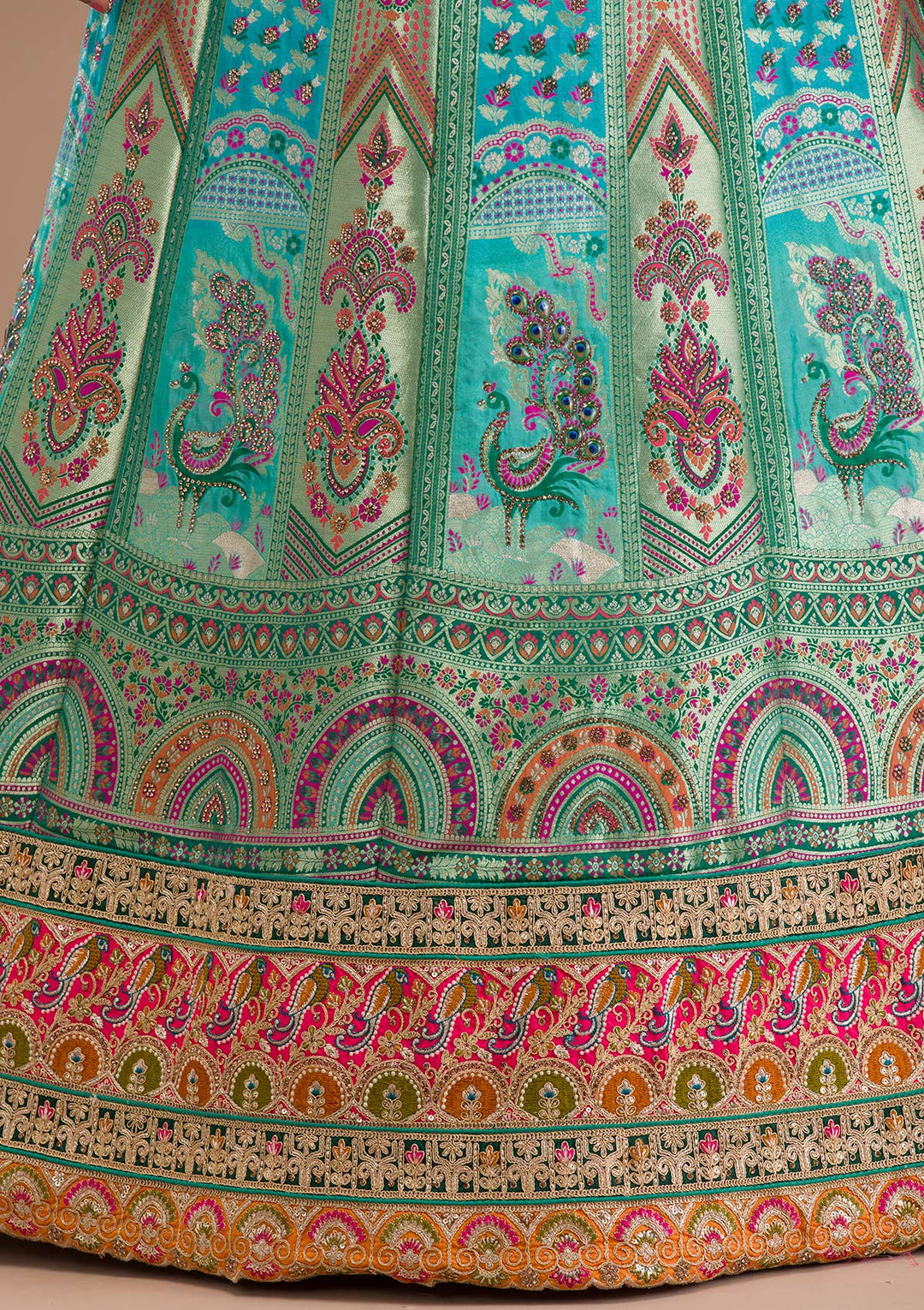 Sea Green Zariwork Banarasi Readymade Lehenga-Koskii