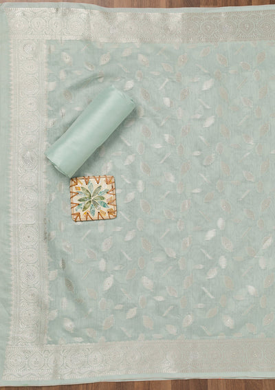 Sea Green Zariwork Banarasi Unstitched Salwar Suit-Koskii