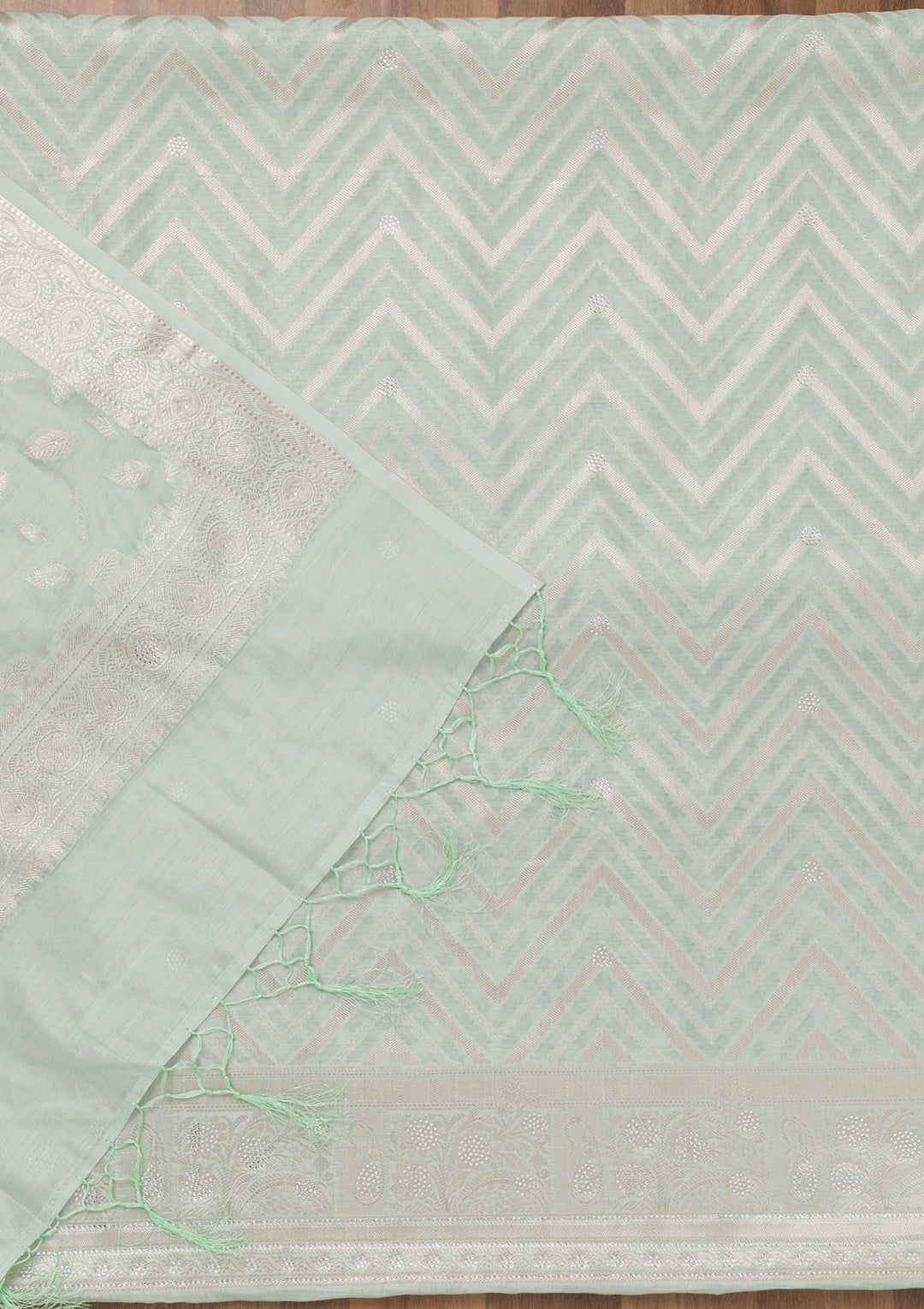 Sea Green Zariwork Banarasi Unstitched Salwar Suit-Koskii