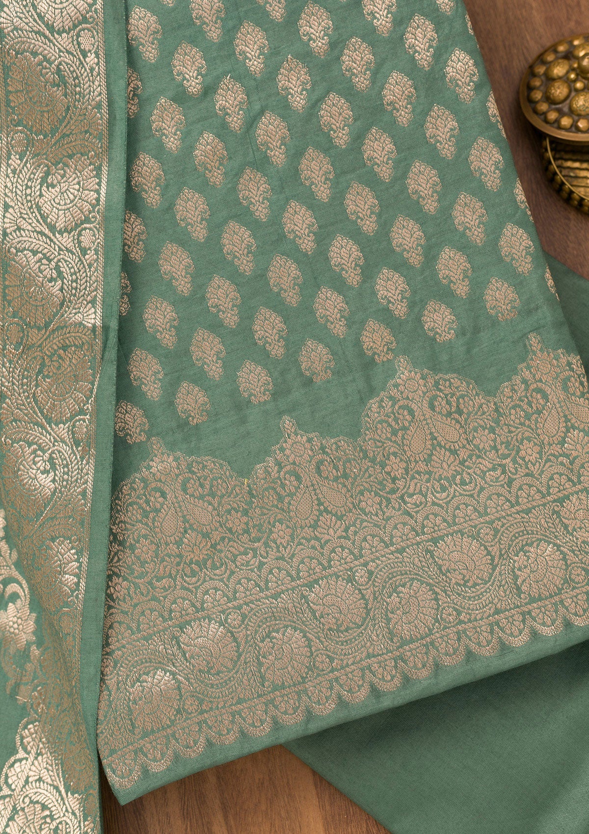 Sea Green Zariwork Banarasi Unstitched Salwar Suit-Koskii