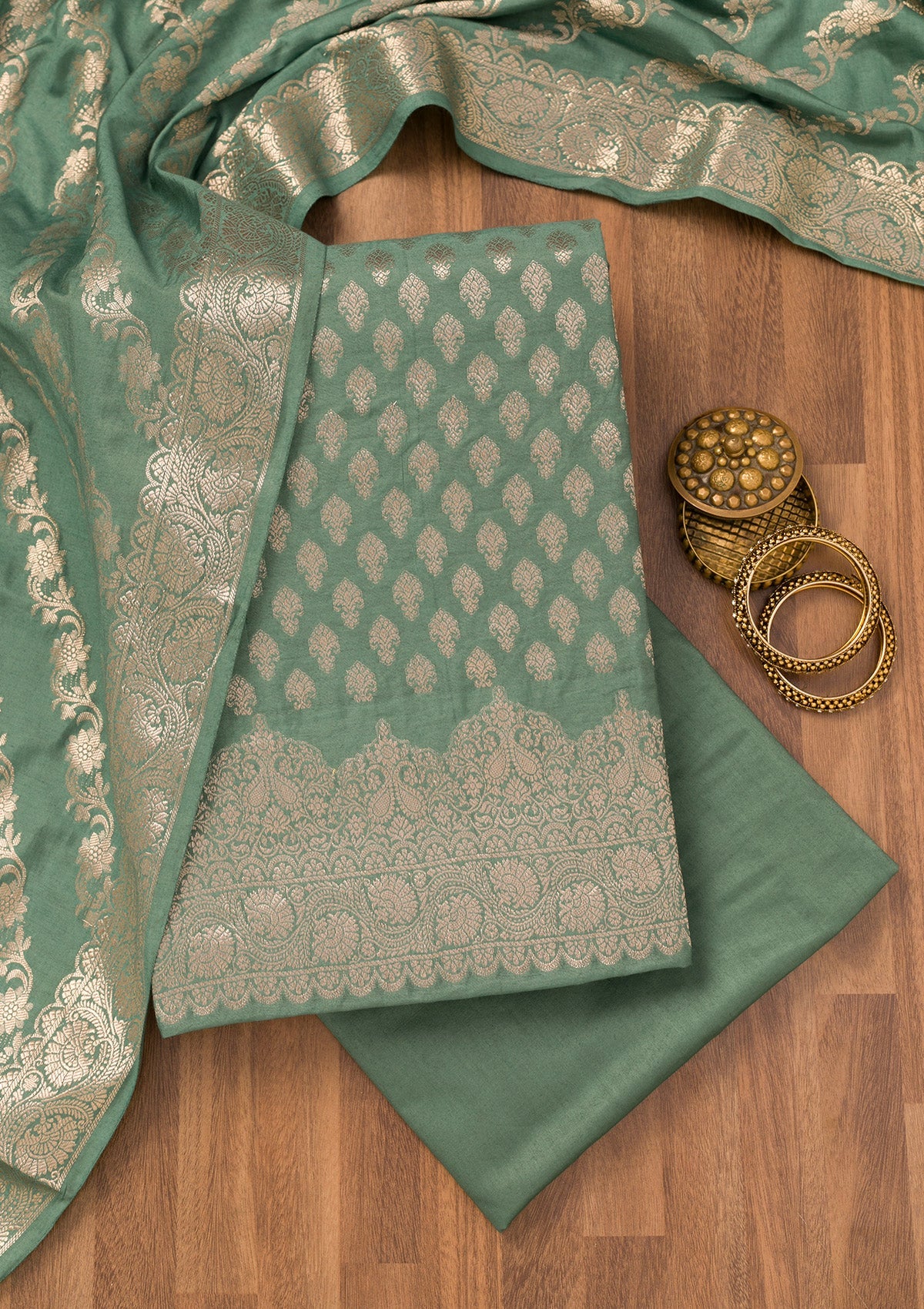 Sea Green Zariwork Banarasi Unstitched Salwar Suit-Koskii