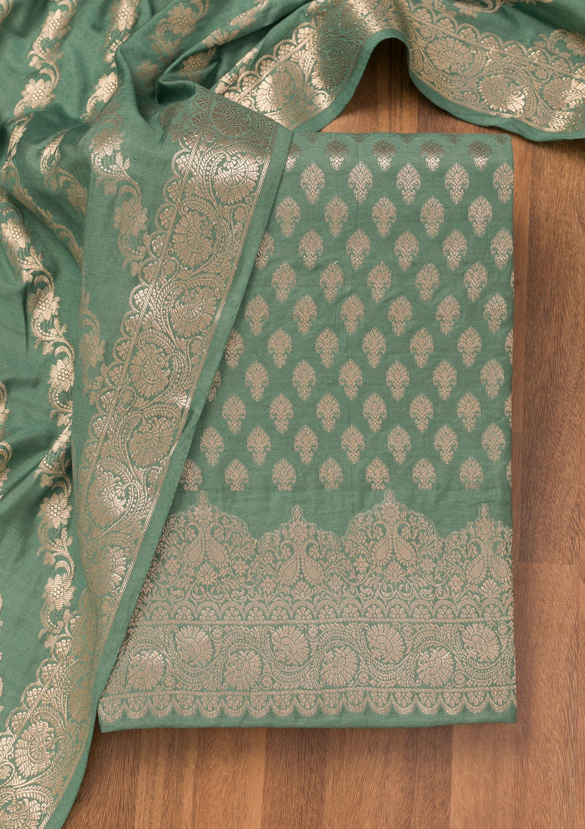 Sea Green Zariwork Banarasi Unstitched Salwar Suit-Koskii