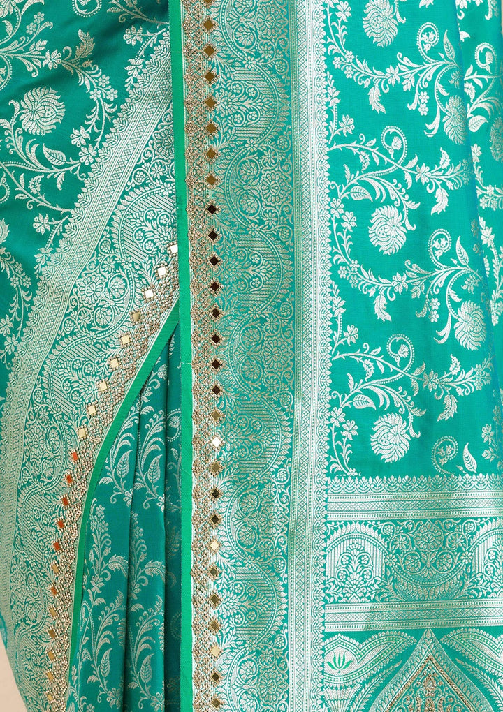 Sea Green Zariwork Banarasi Silk Saree-Koskii