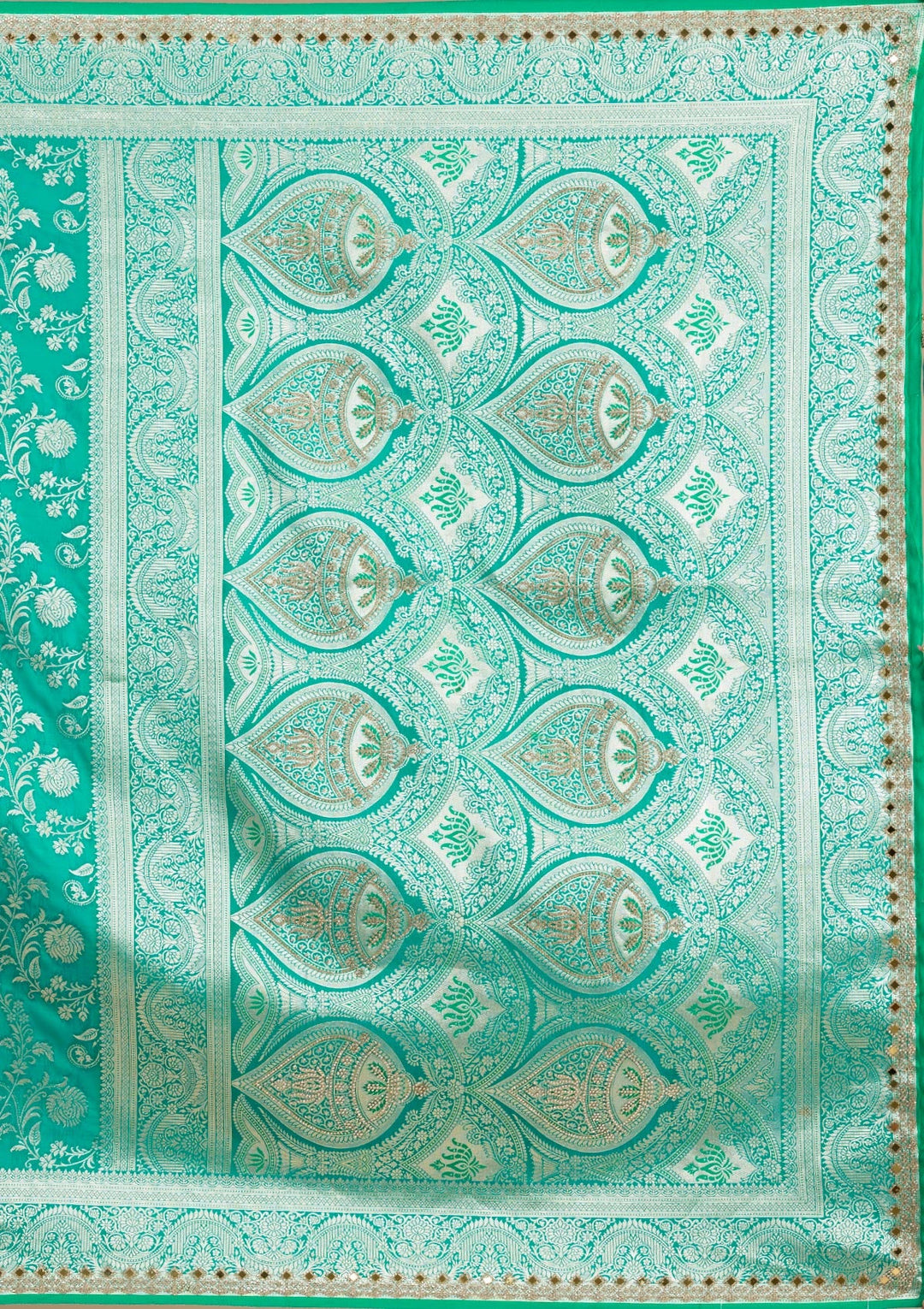 Sea Green Zariwork Banarasi Silk Saree-Koskii