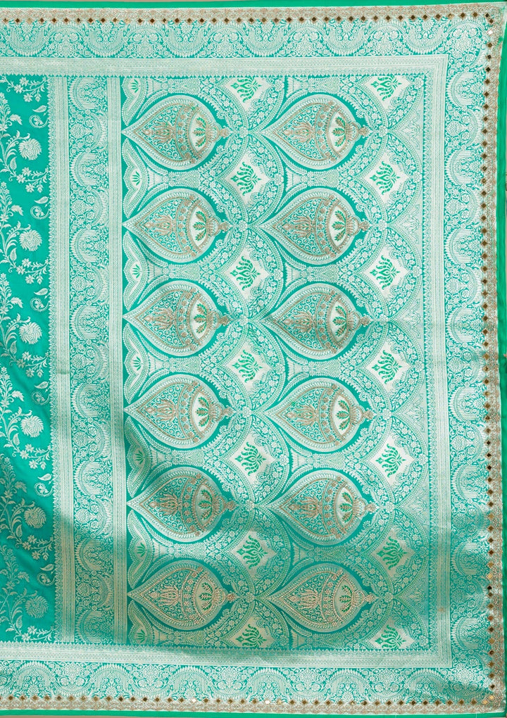 Sea Green Zariwork Banarasi Silk Saree-Koskii
