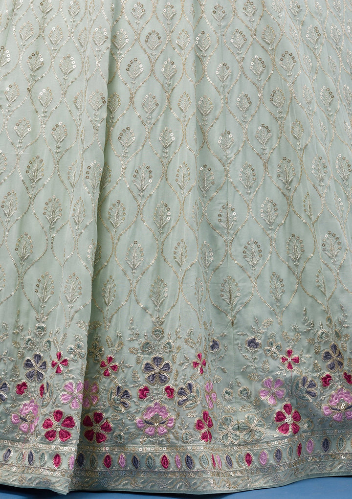 Sea Green Zariwork Georgette Readymade Lehenga-Koskii